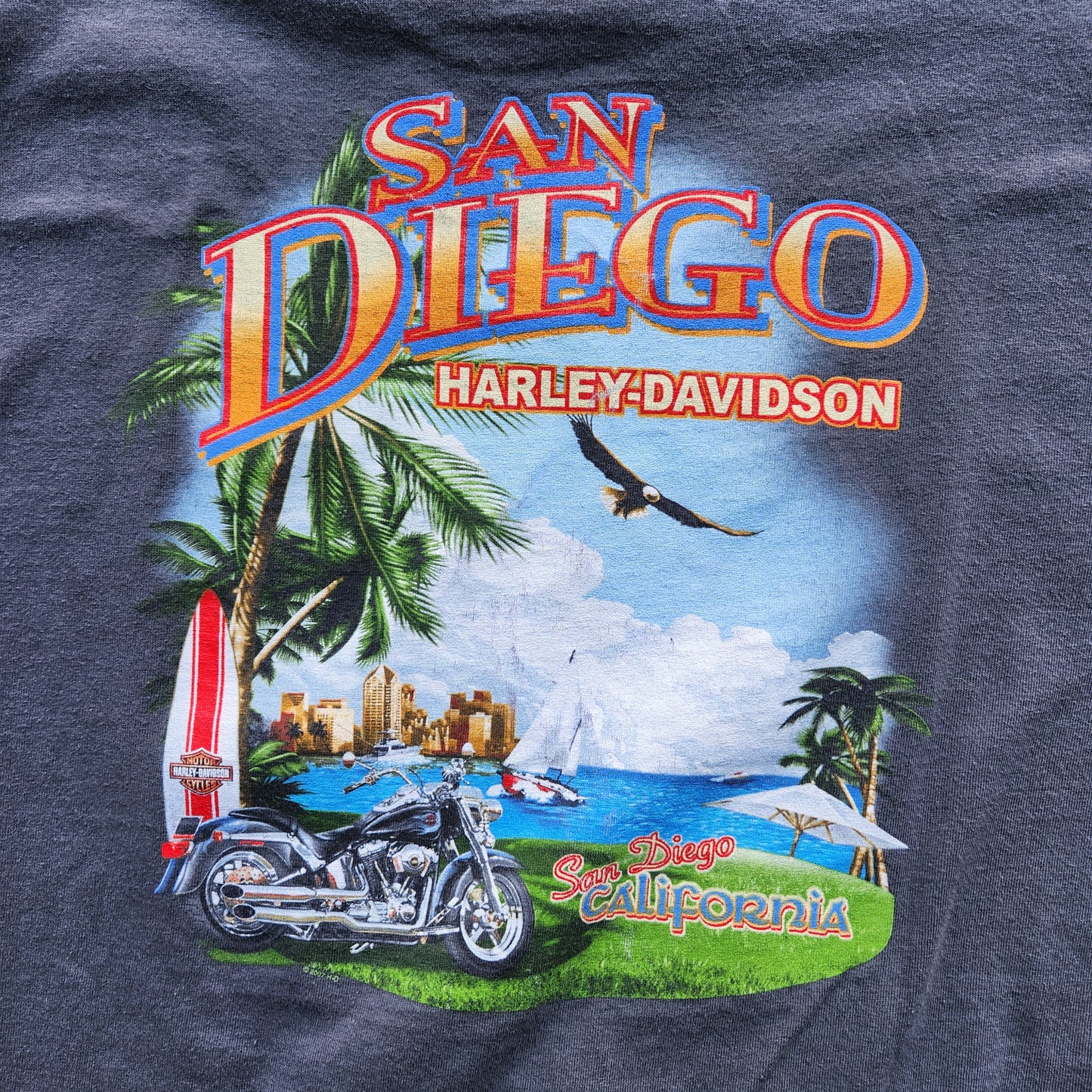 Harley Davidson Shirt Motorcycles Large Bald Eagle San Diego California Biker Tee