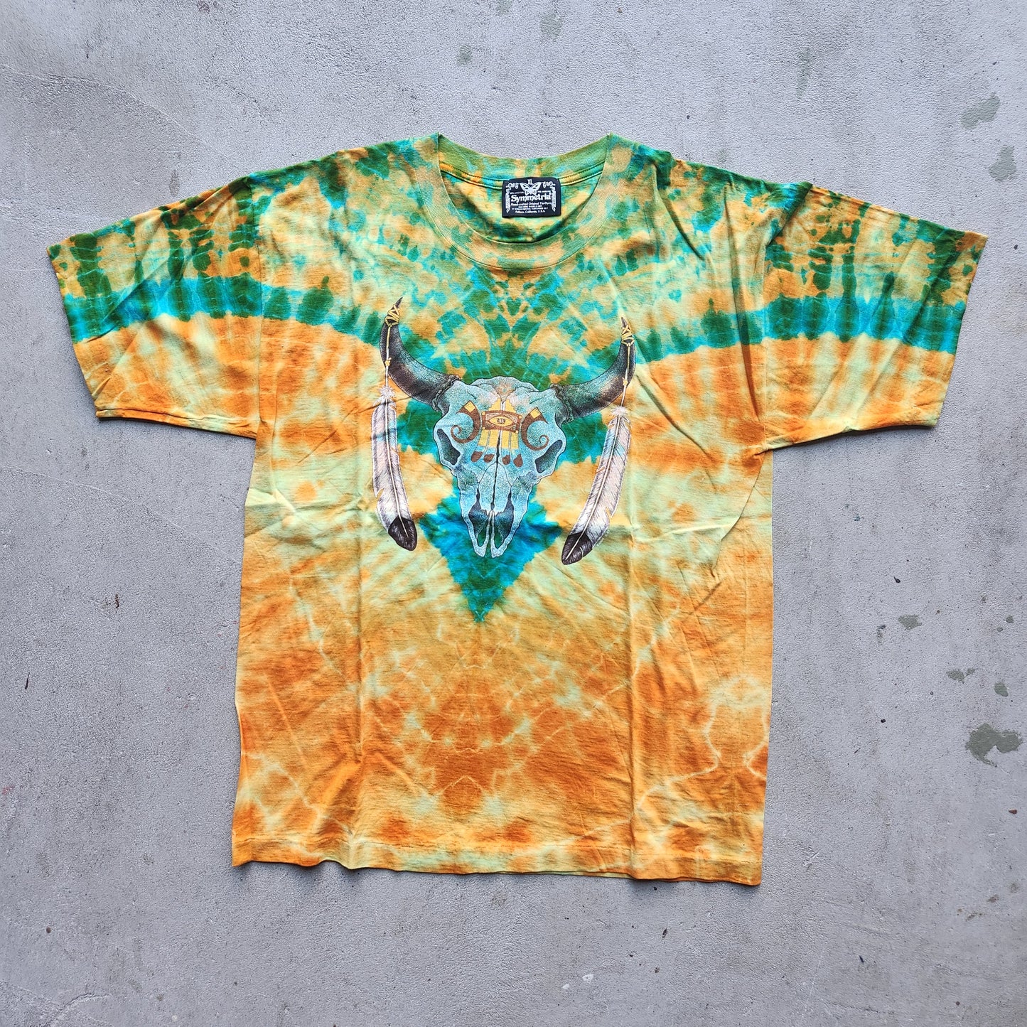 Vtv Symmetria Shirt Bull Skull Feathers Tie Dye Large XL Tee