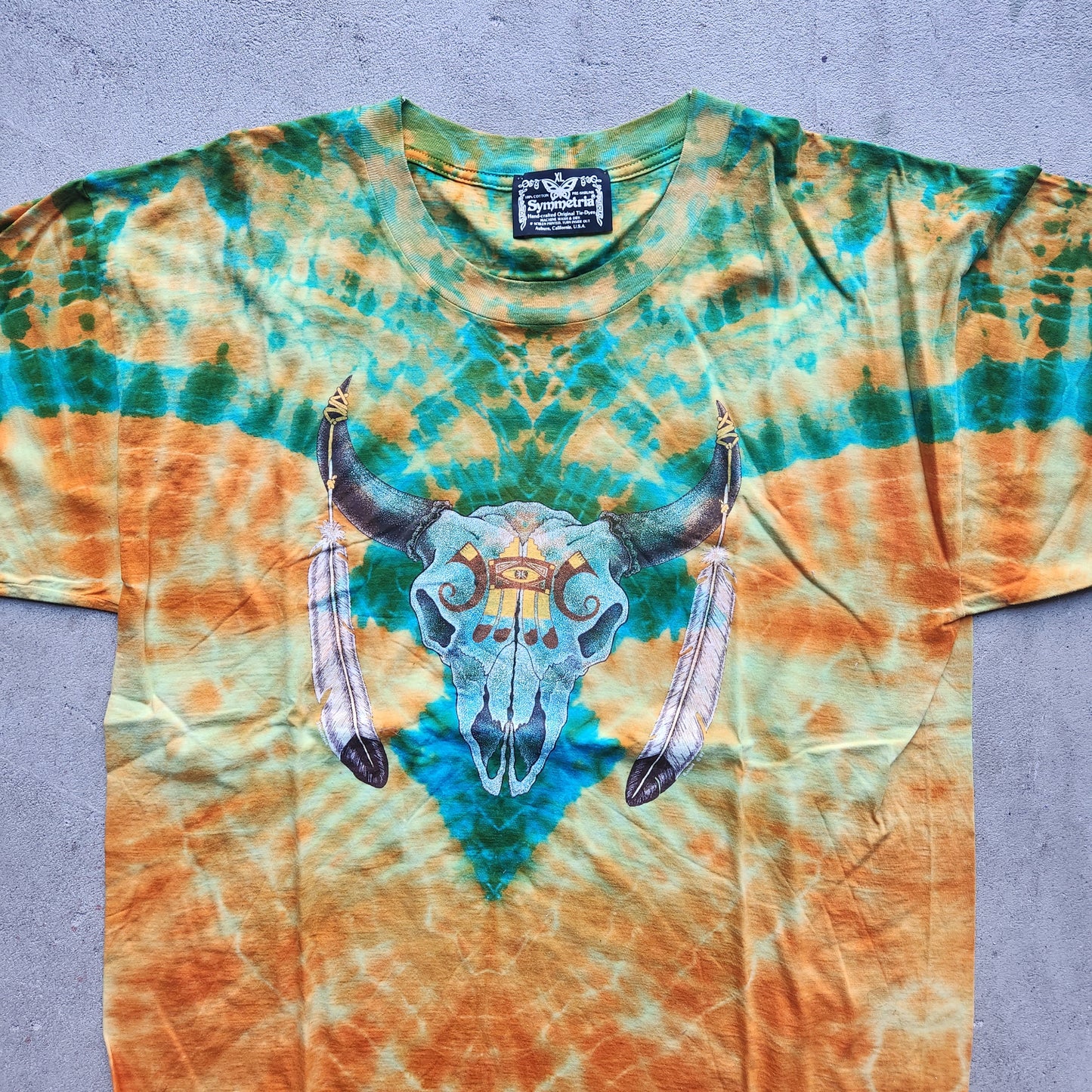 Vtv Symmetria Shirt Bull Skull Feathers Tie Dye Large XL Tee